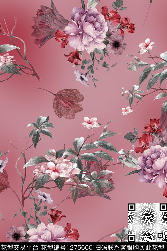 植物中国风国画数码印花华亿平台下载（图片编号: 1275660） - 瓦栏（Walan）