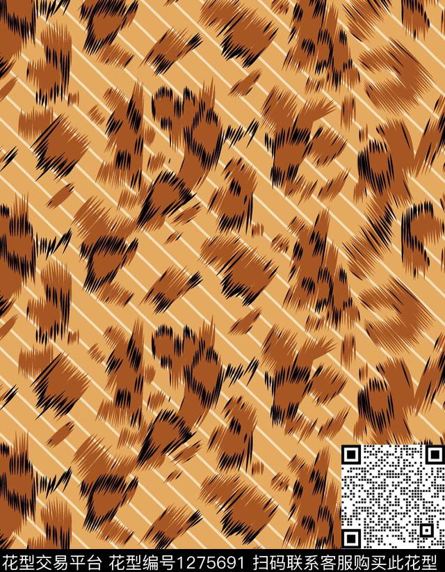 老虎几何线条传统印花华亿平台下载（图片编号: 1275691） - 瓦栏（Walan）