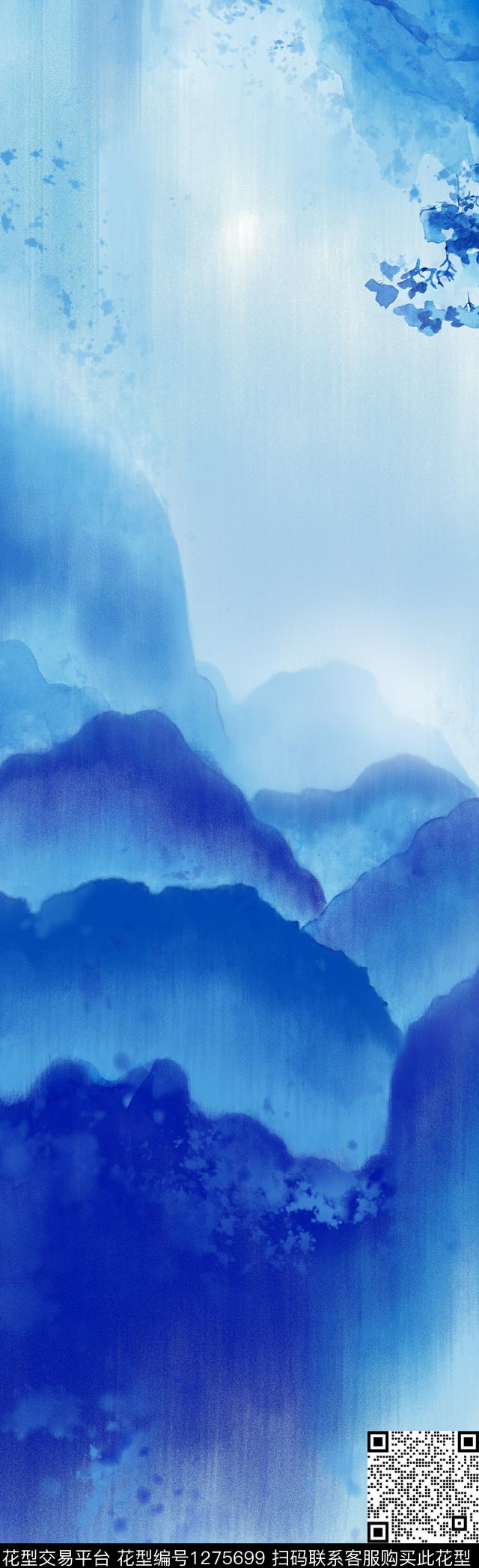 中国风水墨风渐变数码印花华亿平台下载（图片编号: 1275699） - 瓦栏（Walan）