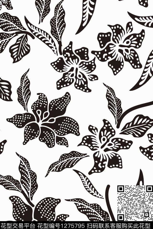 复古蜡染花卉传统印花华亿平台下载（图片编号: 1275795） - 瓦栏（Walan）