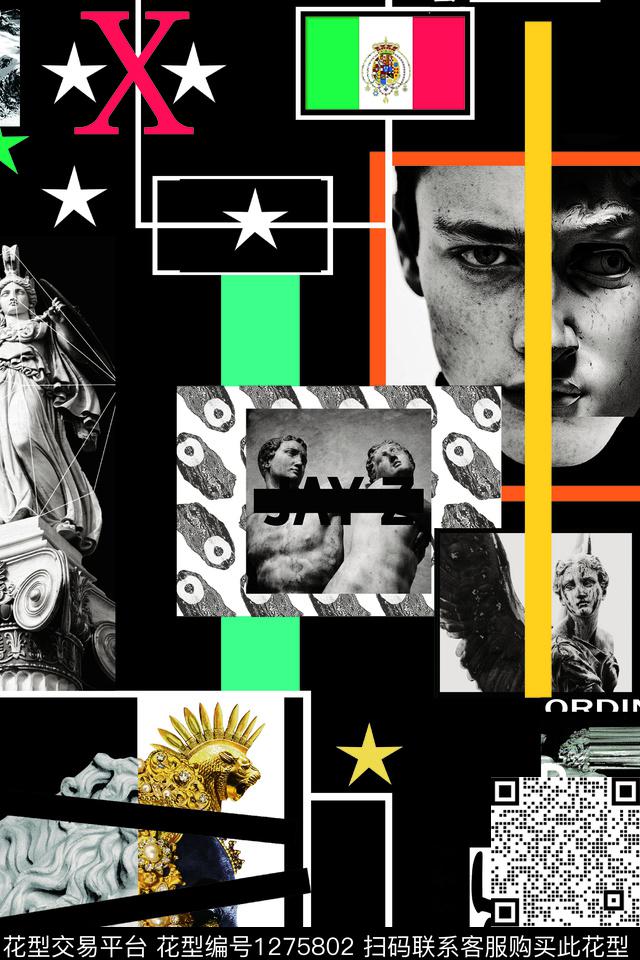 人字纹人物骑士数码印花华亿平台下载（图片编号: 1275802） - 瓦栏（Walan）