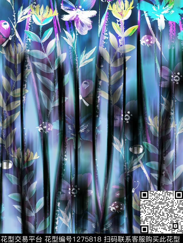 花卉大牌风风格化花卉数码印花华亿平台下载（图片编号: 1275818） - 瓦栏（Walan）