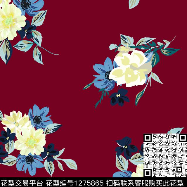 花卉抽象艺术传统印花华亿平台下载（图片编号: 1275865） - 瓦栏（Walan）