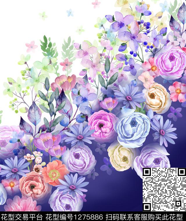 定位花花卉大花数码印花华亿平台下载（图片编号: 1275886） - 瓦栏（Walan）