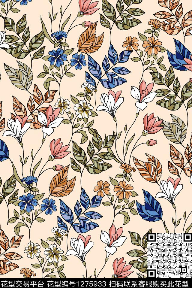 花卉大牌风小碎花传统印花华亿平台下载（图片编号: 1275933） - 瓦栏（Walan）