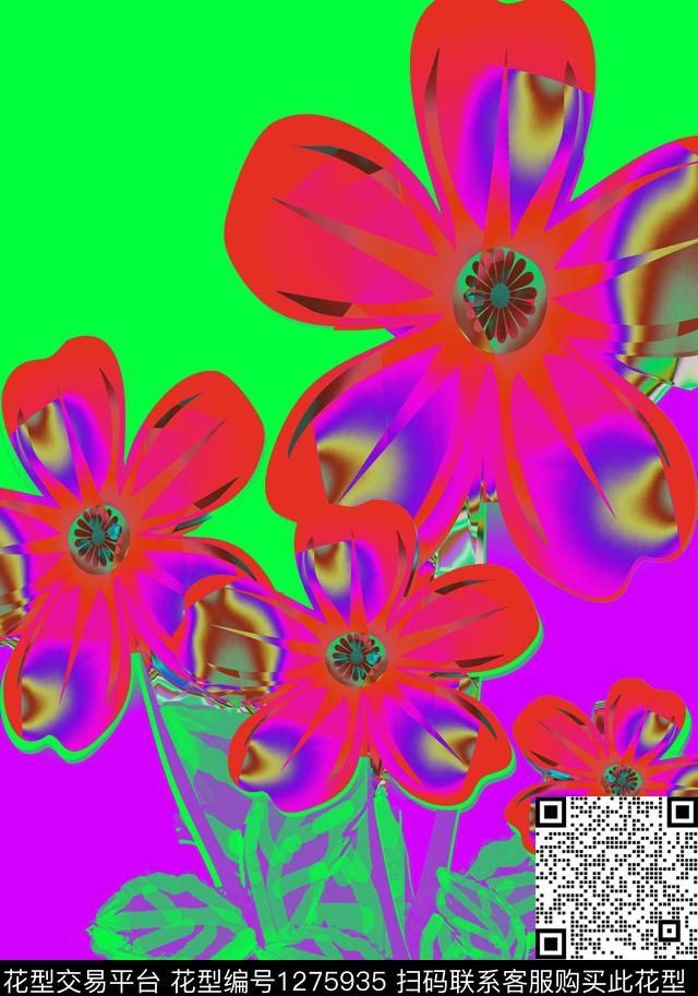 花卉抽象混合拼接数码印花华亿平台下载（图片编号: 1275935） - 瓦栏（Walan）