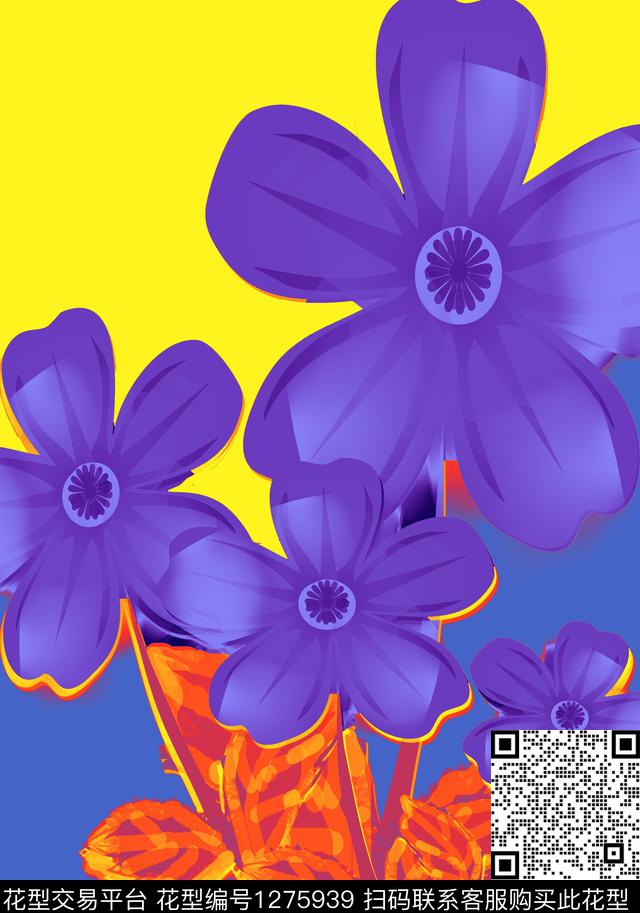 花卉抽象混合拼接数码印花华亿平台下载（图片编号: 1275939） - 瓦栏（Walan）