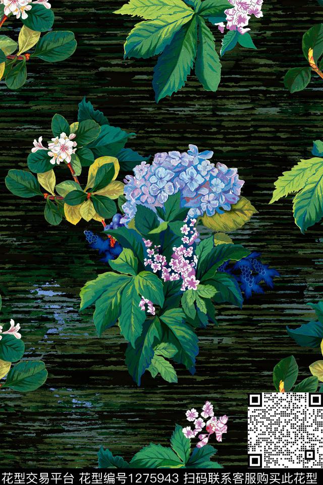 花卉绣球花手绘大花数码印花华亿平台下载（图片编号: 1275943） - 瓦栏（Walan）