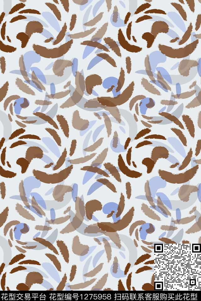 肌理图案抽象男装休闲花卉数码印花华亿平台下载（图片编号: 1275958） - 瓦栏（Walan）