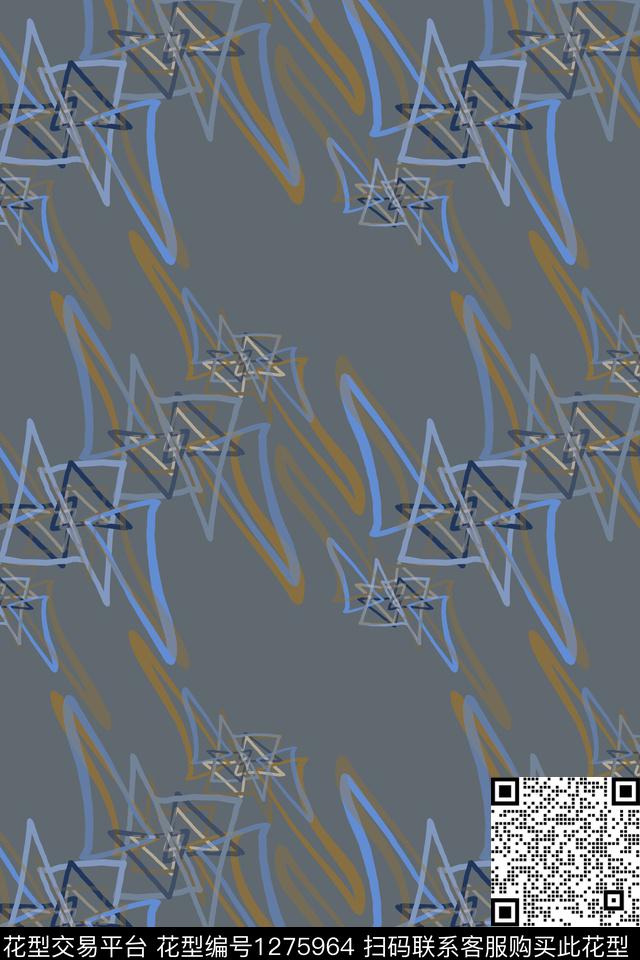 三角形手绘线条笔触数码印花华亿平台下载（图片编号: 1275964） - 瓦栏（Walan）