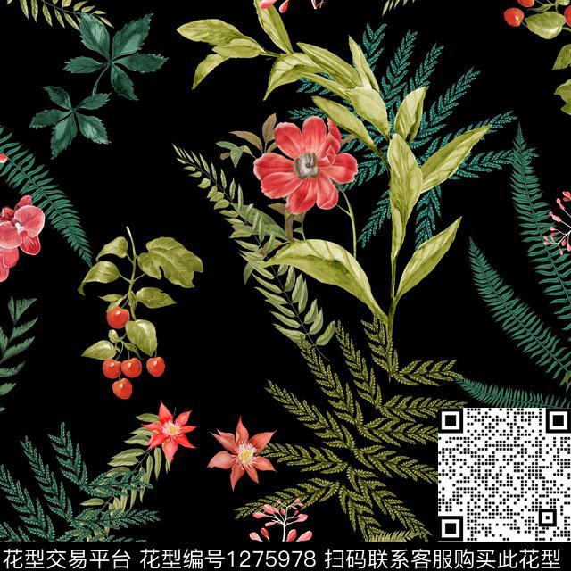 植物红花绿植树叶数码印花华亿平台下载（图片编号: 1275978） - 瓦栏（Walan）