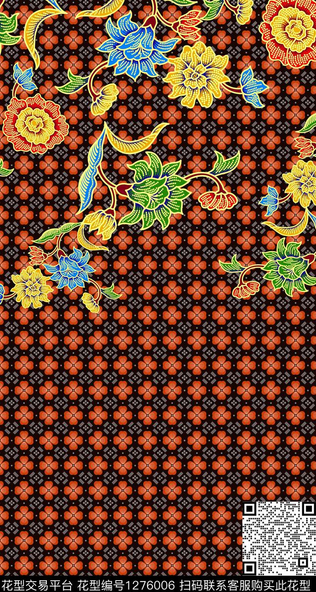 复古定位花几何数码印花华亿平台下载（图片编号: 1276006） - 瓦栏（Walan）