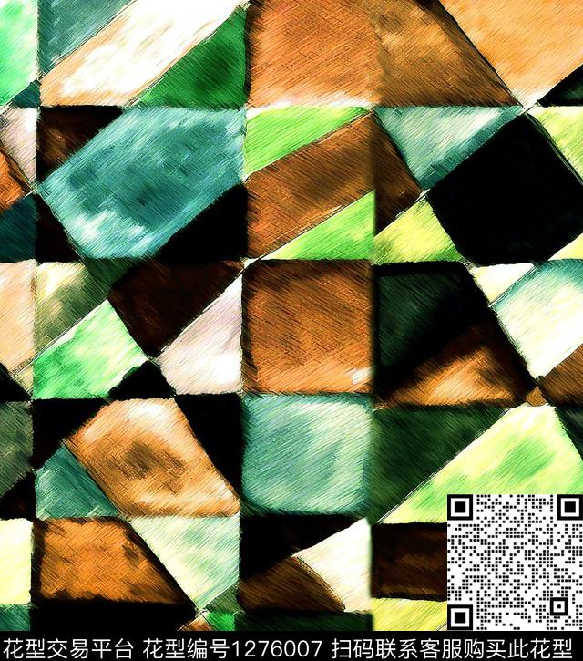 手绘几何新品流行绿数码印花华亿平台下载（图片编号: 1276007） - 瓦栏（Walan）