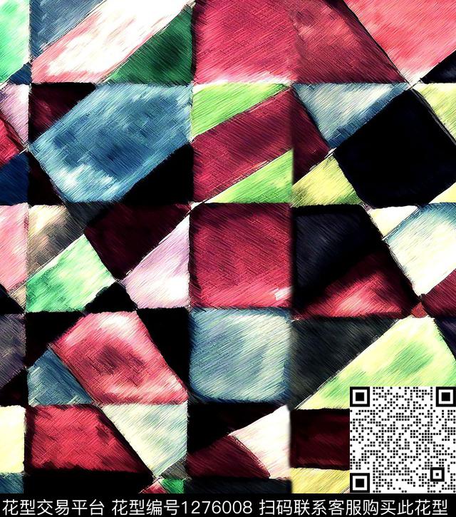 手绘几何新品流行绿数码印花华亿平台下载（图片编号: 1276008） - 瓦栏（Walan）