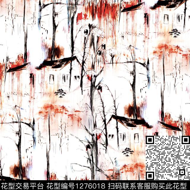 手绘风景landscapetree数码印花华亿平台下载（图片编号: 1276018） - 瓦栏（Walan）