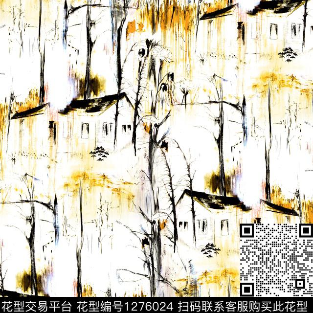 手绘风景landscapetree数码印花华亿平台下载（图片编号: 1276024） - 瓦栏（Walan）