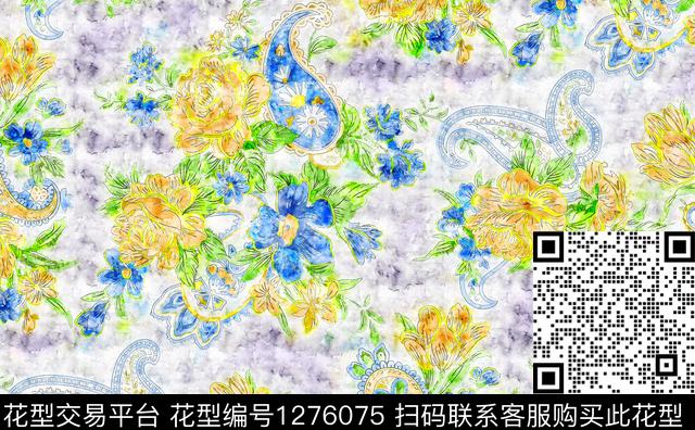 水彩花卉手绘数码印花华亿平台下载（图片编号: 1276075） - 瓦栏（Walan）