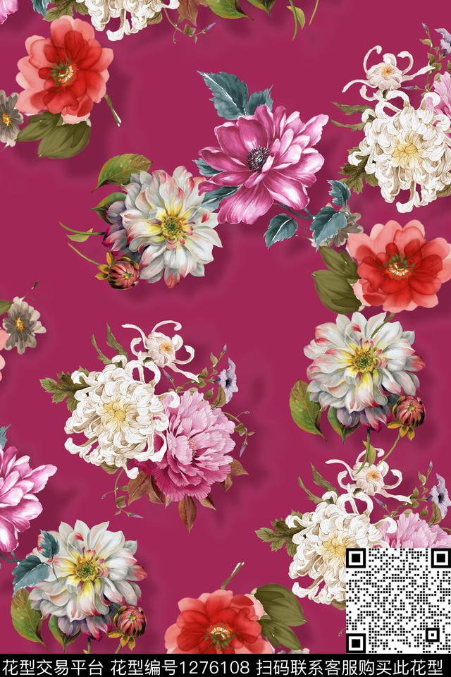 彩底花卉水彩花卉素雅数码印花华亿平台下载（图片编号: 1276108） - 瓦栏（Walan）