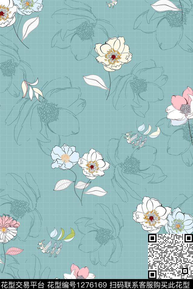 连衣裙花卉清爽底花卉传统印花华亿平台下载（图片编号: 1276169） - 瓦栏（Walan）