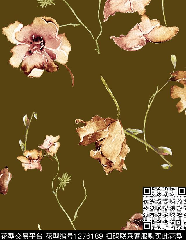 复古花卉驼色底数码印花华亿平台下载（图片编号: 1276189） - 瓦栏（Walan）