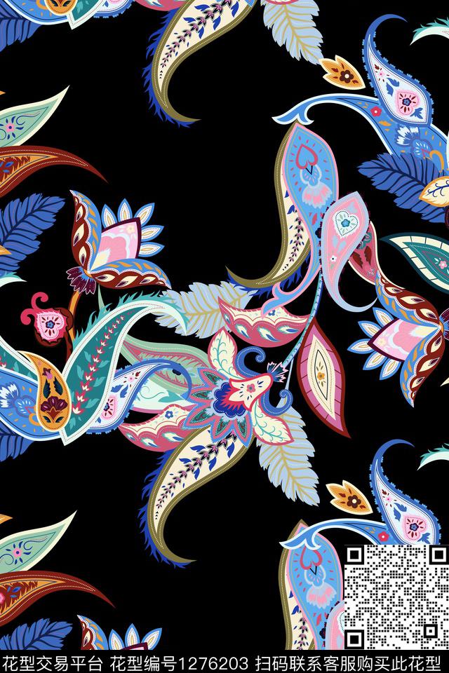 蜡染佩斯利印度数码印花华亿平台下载（图片编号: 1276203） - 瓦栏（Walan）