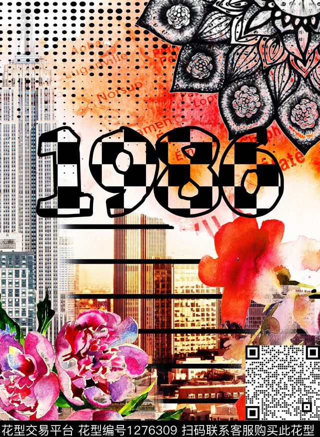 定位花花卉字母数码印花华亿平台下载（图片编号: 1276309） - 瓦栏（Walan）