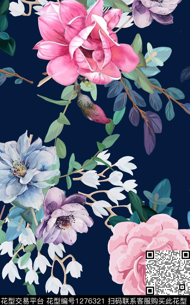 玉兰花水彩花卉数码印花华亿平台下载（图片编号: 1276321） - 瓦栏（Walan）