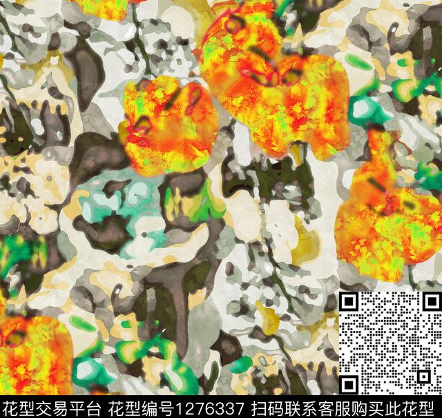 花卉手绘日系水墨数码印花华亿平台下载（图片编号: 1276337） - 瓦栏（Walan）