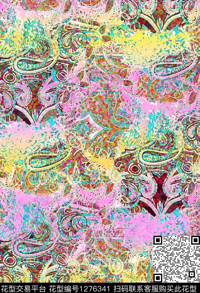 佩斯利手绘丙烯画数码印花华亿平台下载（图片编号: 1276341） - 瓦栏（Walan）