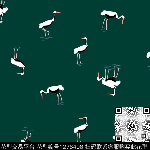 鸟手绘仙鹤传统印花华亿平台下载（图片编号: 1276406） - 瓦栏（Walan）