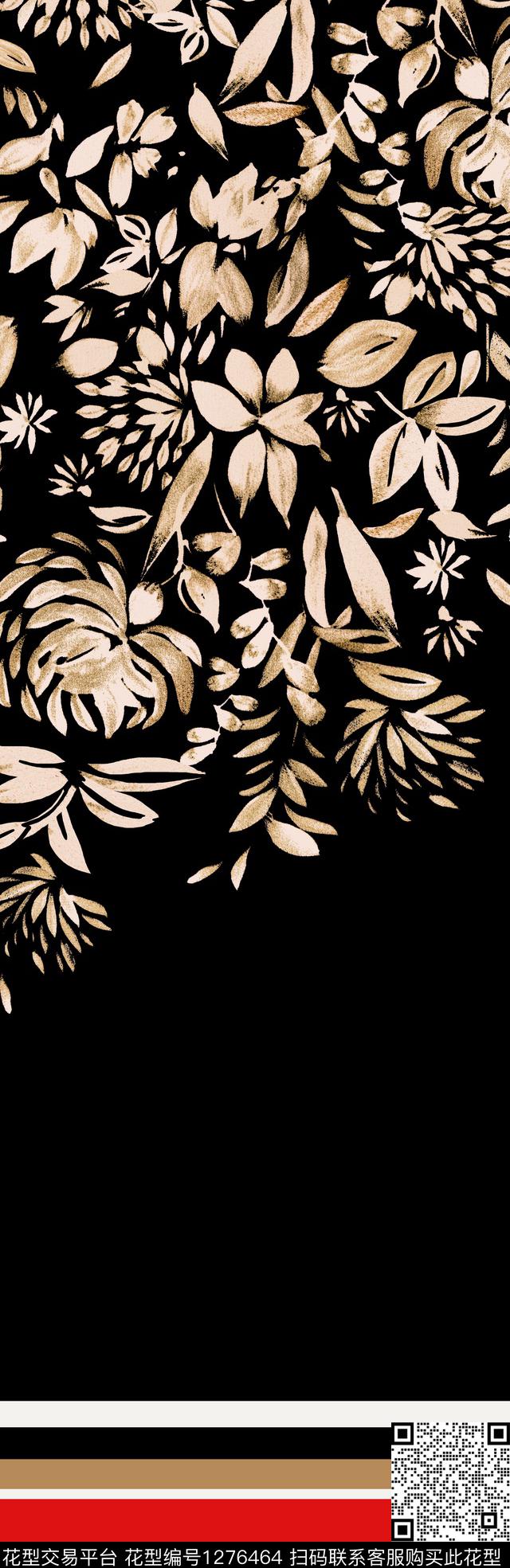 花卉条纹黑底花卉数码印花华亿平台下载（图片编号: 1276464） - 瓦栏（Walan）