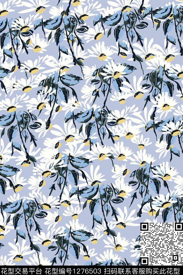 蓝色花卉植物传统印花华亿平台下载（图片编号: 1276503） - 瓦栏（Walan）