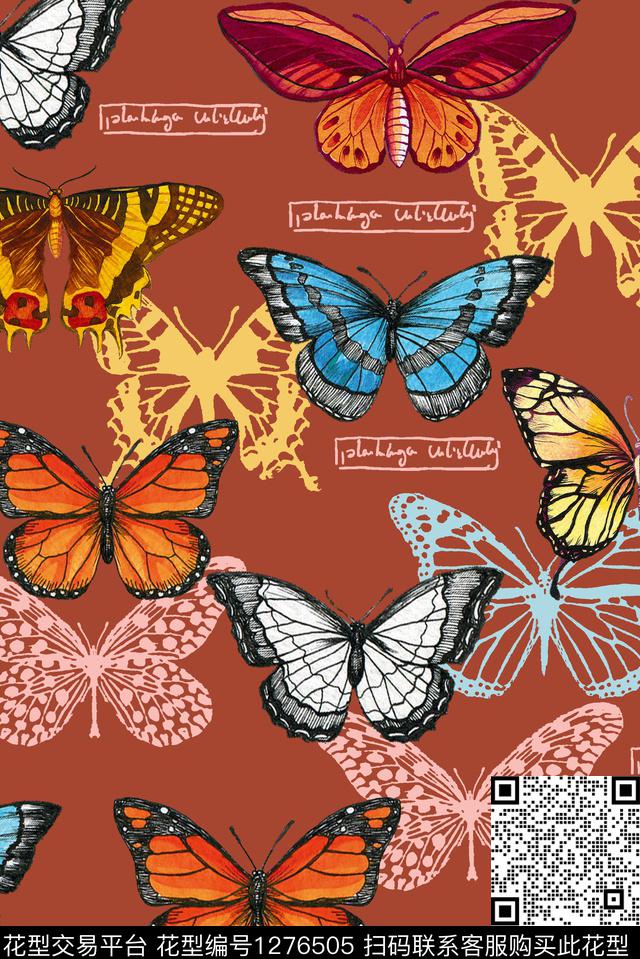 动物大牌风蝴蝶数码印花华亿平台下载（图片编号: 1276505） - 瓦栏（Walan）
