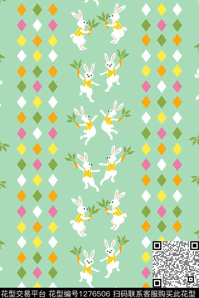 卡通动物几何小兔子传统印花华亿平台下载（图片编号: 1276506） - 瓦栏（Walan）