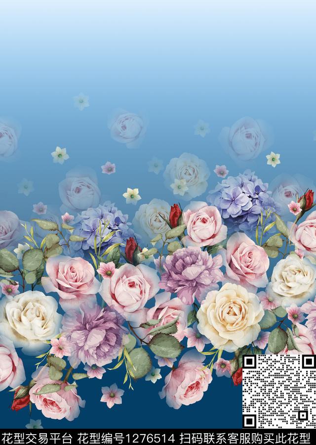 定位花花卉大花数码印花华亿平台下载（图片编号: 1276514） - 瓦栏（Walan）
