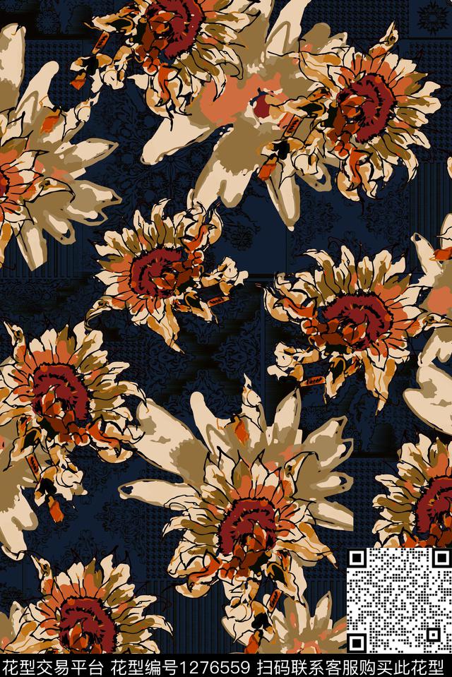 复古大牌风真丝数码印花华亿平台下载（图片编号: 1276559） - 瓦栏（Walan）