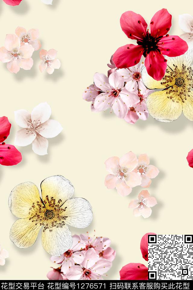 年轻女性素雅彩底花卉数码印花华亿平台下载（图片编号: 1276571） - 瓦栏（Walan）