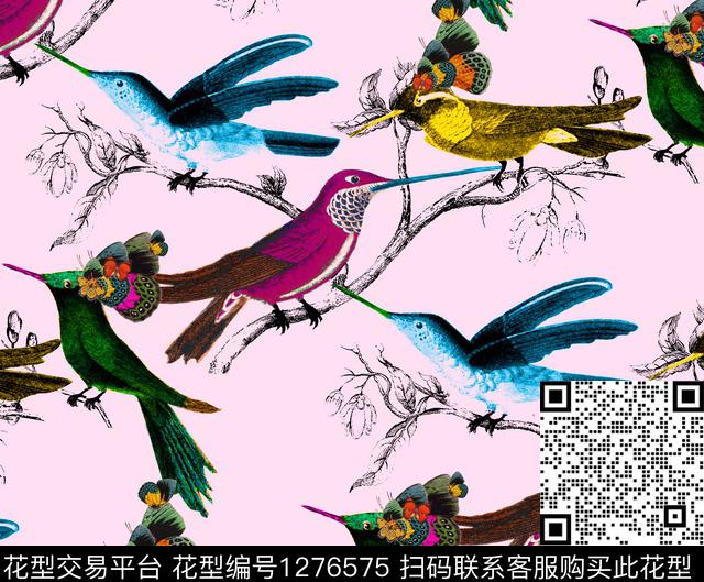 复古bird鸟数码印花华亿平台下载（图片编号: 1276575） - 瓦栏（Walan）