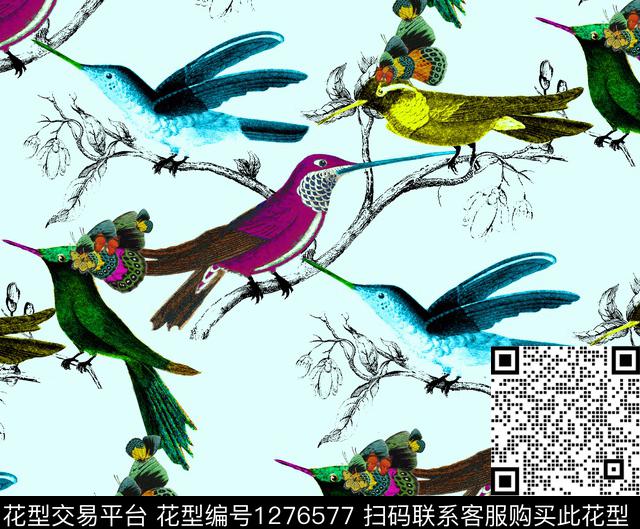 复古bird鸟数码印花华亿平台下载（图片编号: 1276577） - 瓦栏（Walan）