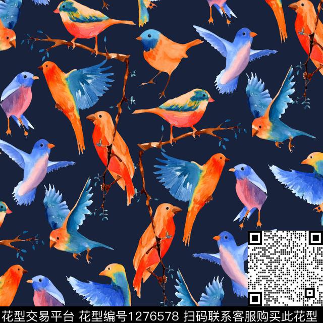 复古bird鸟数码印花华亿平台下载（图片编号: 1276578） - 瓦栏（Walan）