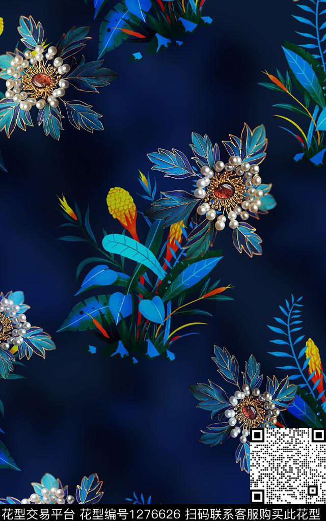 抽象花卉渐变印花复古女装印花数码印花华亿平台下载（图片编号: 1276626） - 瓦栏（Walan）