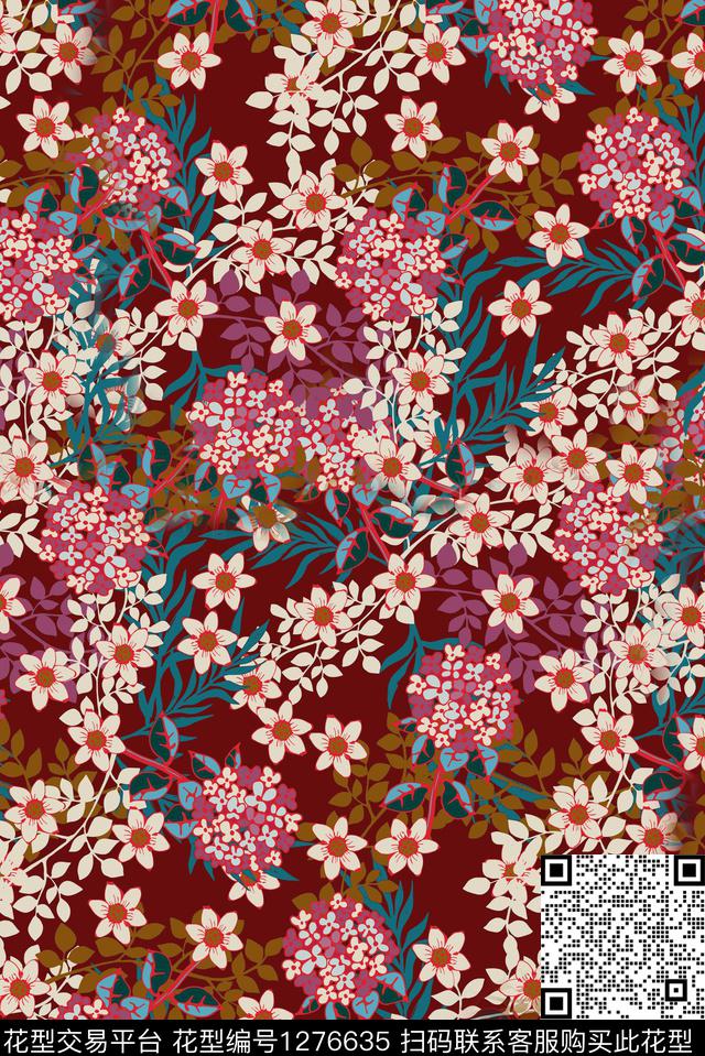 复古连衣裙满版散花数码印花华亿平台下载（图片编号: 1276635） - 瓦栏（Walan）