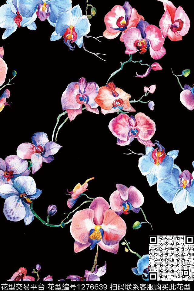 蝴蝶兰手绘花卉水彩花卉数码印花华亿平台下载（图片编号: 1276639） - 瓦栏（Walan）