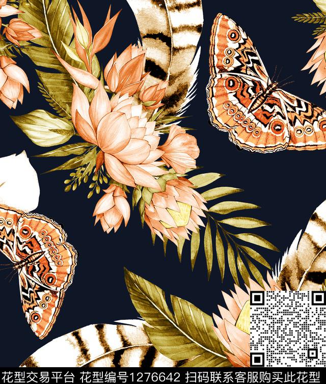 蝴蝶帝王花大牌风数码印花华亿平台下载（图片编号: 1276642） - 瓦栏（Walan）