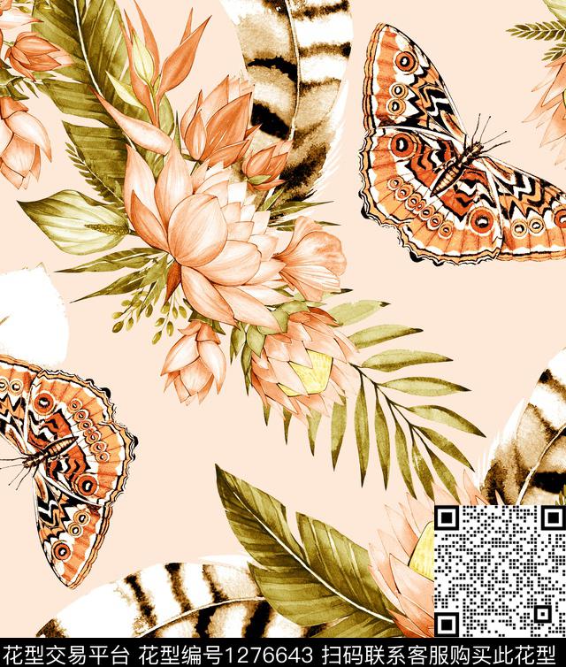 蝴蝶帝王花大牌风数码印花华亿平台下载（图片编号: 1276643） - 瓦栏（Walan）