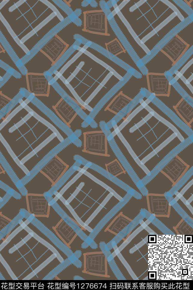 手绘线条笔触格子混搭几何传统印花华亿平台下载（图片编号: 1276674） - 瓦栏（Walan）