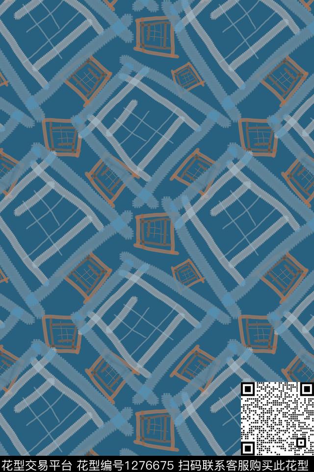 手绘线条笔触格子混搭几何传统印花华亿平台下载（图片编号: 1276675） - 瓦栏（Walan）