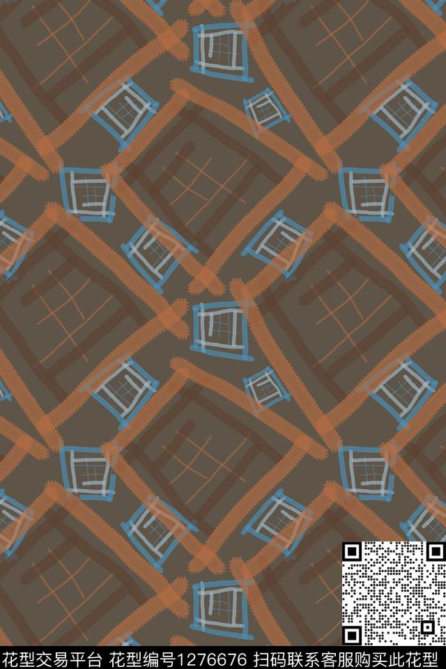 手绘线条笔触格子混搭几何传统印花华亿平台下载（图片编号: 1276676） - 瓦栏（Walan）