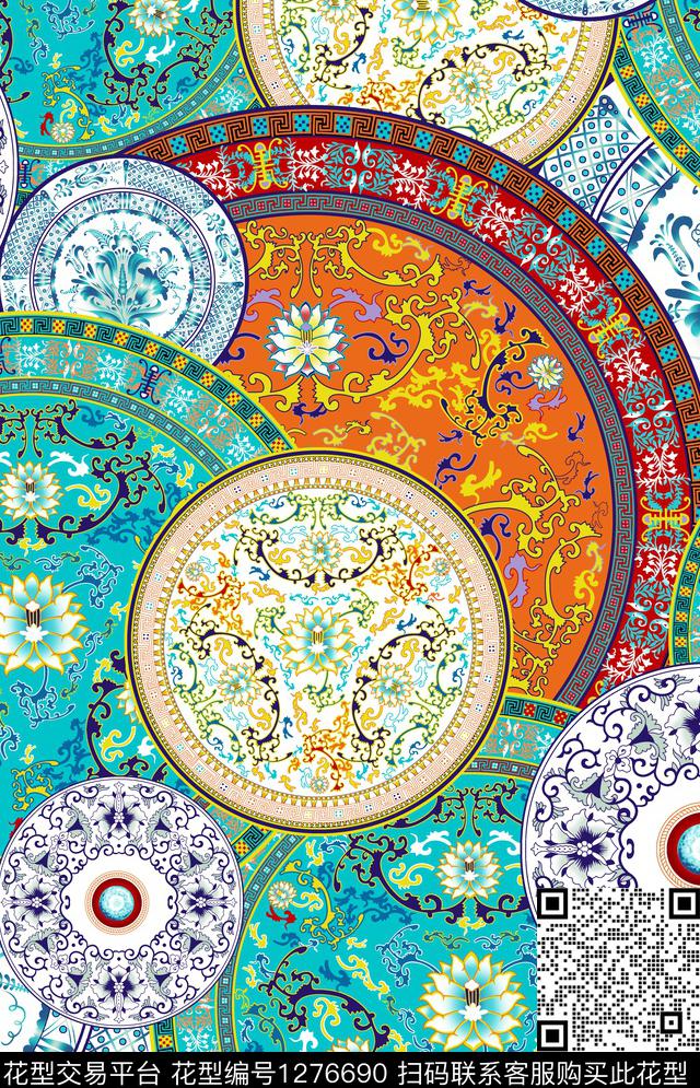 复古几何宫廷风数码印花华亿平台下载（图片编号: 1276690） - 瓦栏（Walan）