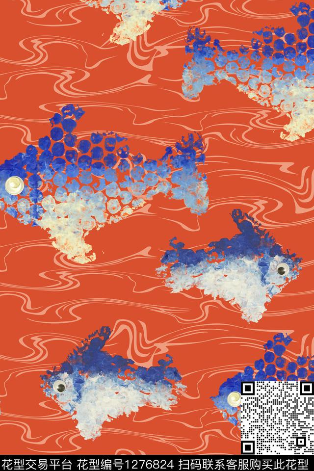 橙色鱼创意数码印花华亿平台下载（图片编号: 1276824） - 瓦栏（Walan）